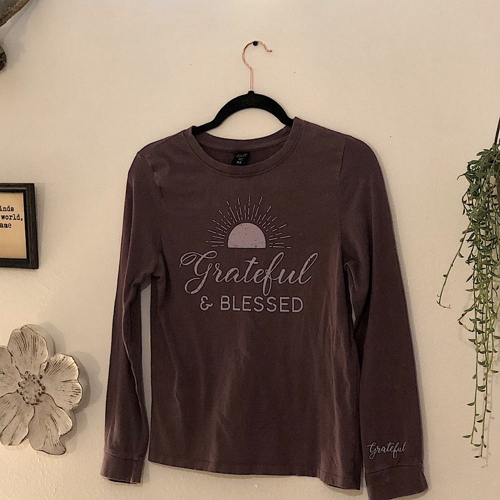 Plum Grateful & Blessed Long Sleeve Pleated Kids T